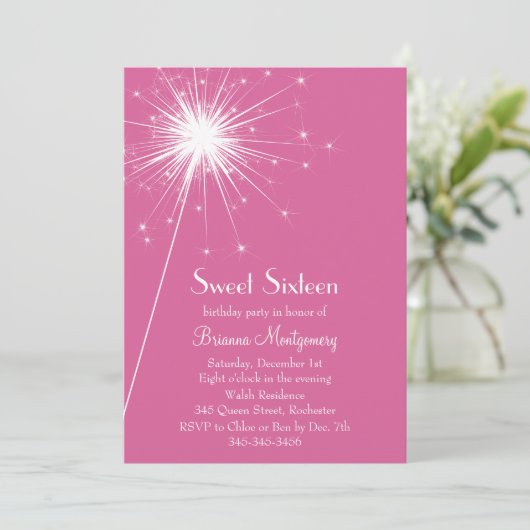 Ontbranden van Sparkles Sweet Sixteen Invitation f Kaart (Staand voorkant)