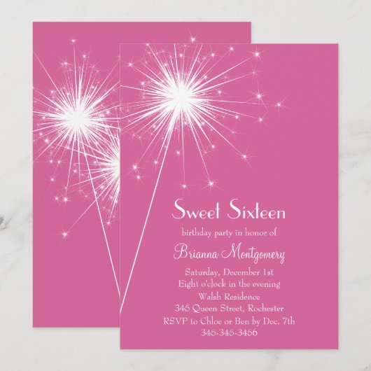 Ontbranden van Sparkles Sweet Sixteen Invitation f Kaart (Voorkant / Achterkant)