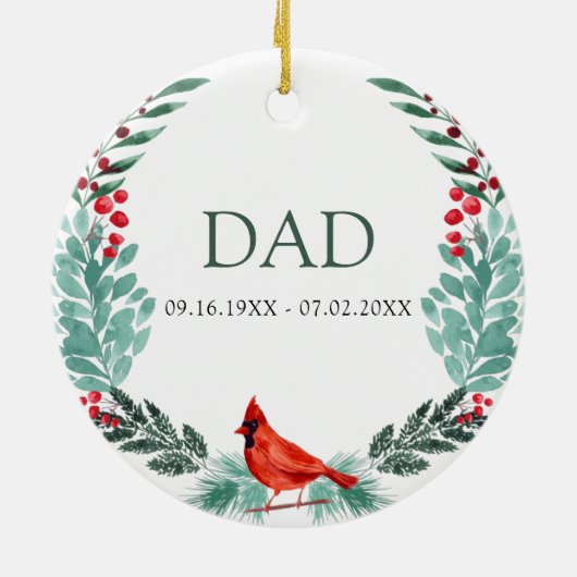 Ontbreekt u Memorial Cardinaal Greenery Keramisch Ornament (Achterkant)