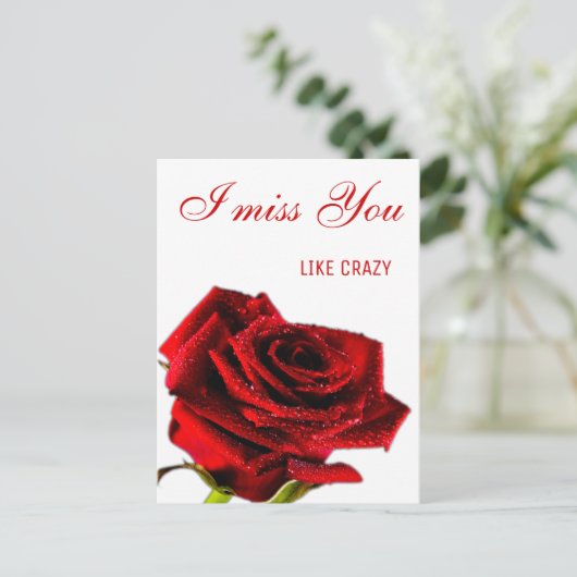 Ontbreekt u romantische rode roos briefkaart (Staand voorkant)