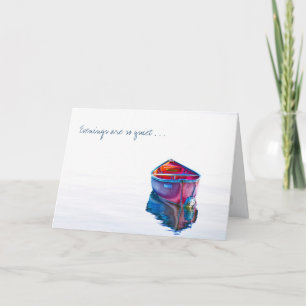 Ontbreekt u rustige avond rode kano in stille wate kaart