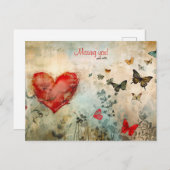 Ontbreekt u vlinder en hart feestdagenkaart (Voorkant / Achterkant)