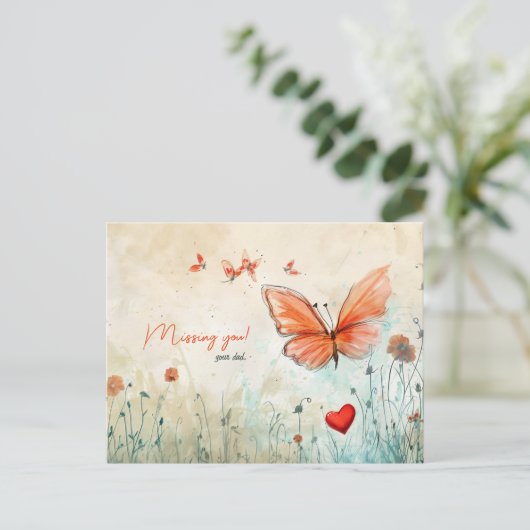 Ontbreekt u vlinder en hart feestdagenkaart (Staand voorkant)