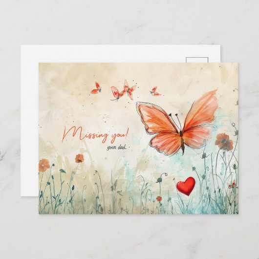 Ontbreekt u vlinder en hart feestdagenkaart (Voorkant / Achterkant)