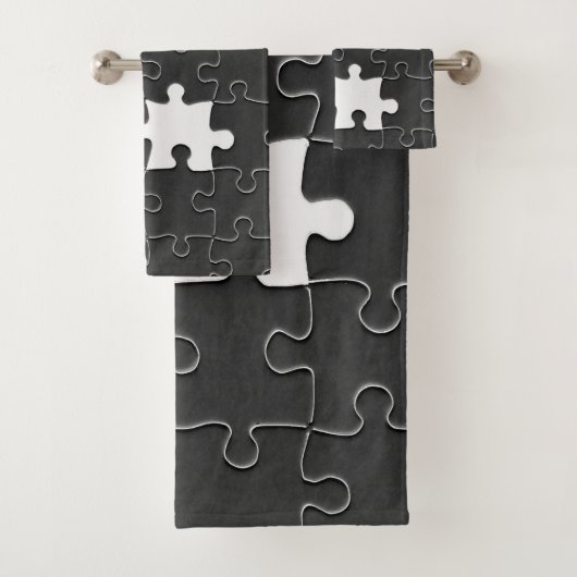 Ontbrekend Jigzaag Puzzle Piece zwart Bad Handdoek (Insitu)
