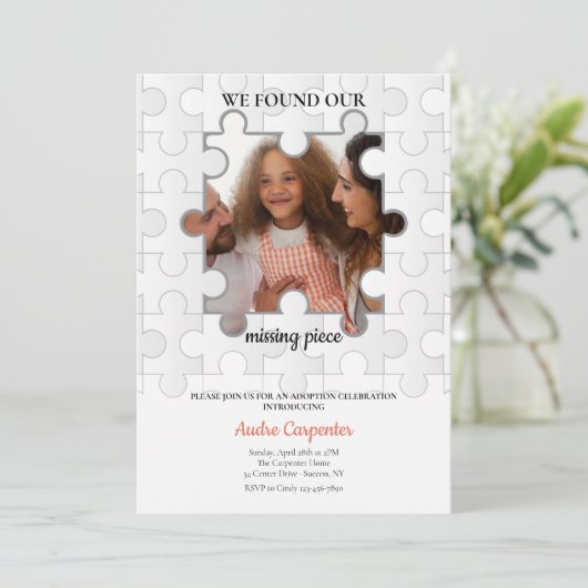 Ontbrekend stuk Foto Adoptie Uitnodiging (Staand voorkant)