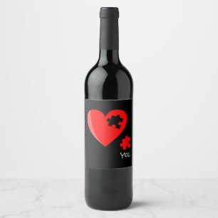 Ontbrekend stuk Heart Puzzle Valetines Day Shirt G Wijn Etiket