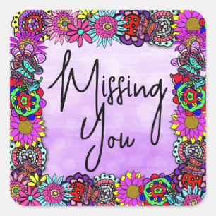 Ontbrekende  Floral Border Vierkante Sticker