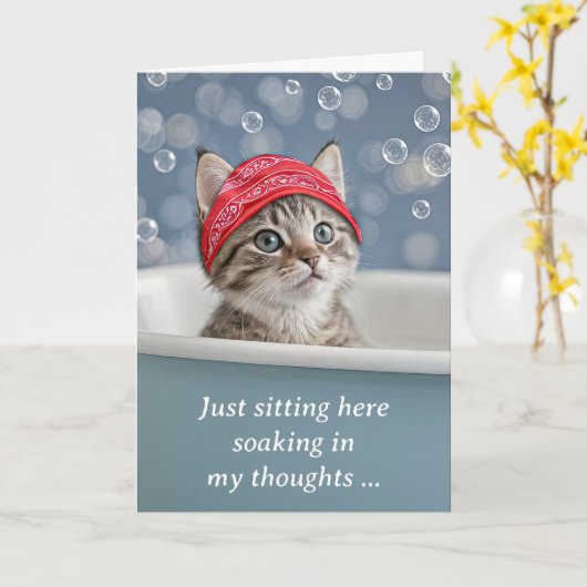 Ontbrekende u Schattigee kitten kat in een bubbelb Kaart (Gele Bloem)