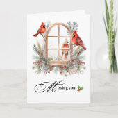 Ontbrekende winter Kardinaal Vogels in Winter Wind Kaart (Voorkant)
