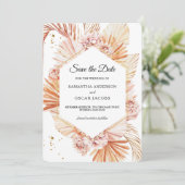 Ontdaan van terracotta Gedroogd palmlef Oranje Lij Save The Date (Staand voorkant)