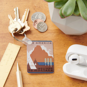 Ontdek Amerika Welkom in Montana, Oude Reisposter Sleutelhanger
