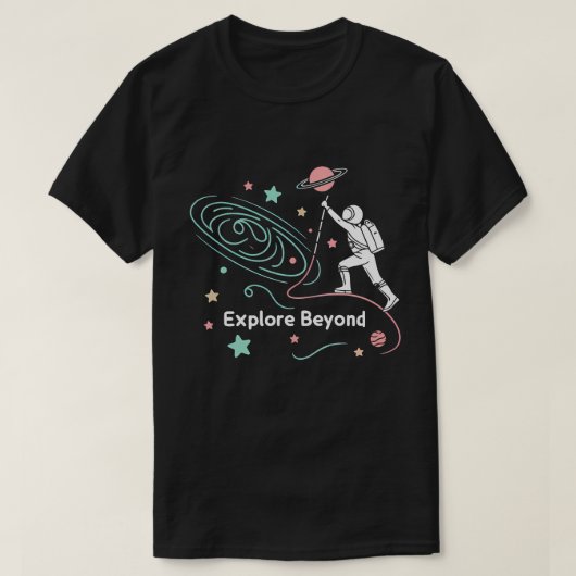 Ontdek Beyond Astronaut T-shirt Sticker. (Design voorkant)
