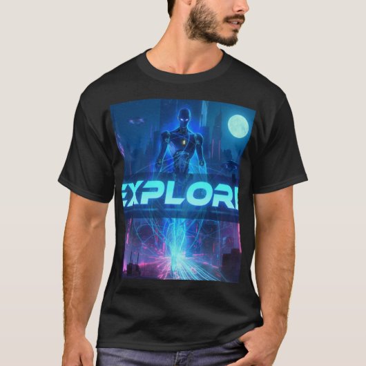 ONTDEK - Cyberpunk Android Sci-Fi Stad Neon Tech T-shirt (Voorkant)