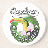 Ontdek de Bahamas-logo Zandsteen Onderzetter (Voorkant)