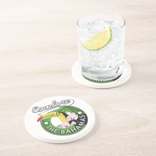 Ontdek de Bahamas-logo Zandsteen Onderzetter (Zijkant)