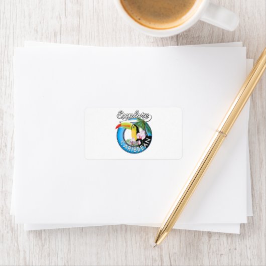 Ontdek de Caraïbische reispatch. Button Square Etiket (Insitu)