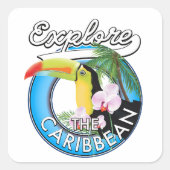 Ontdek de Caraïbische reispatch. Button Vierkante Sticker (Voorkant)