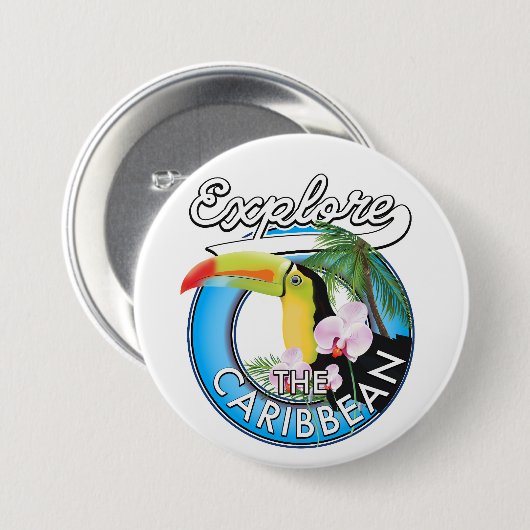 Ontdek de Caraïbische reispatch. Ronde Button 7,6 Cm (Voorkant /achterkant)