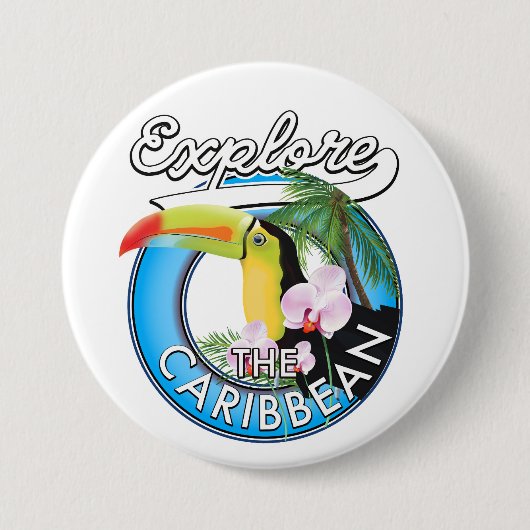 Ontdek de Caraïbische reispatch. Ronde Button 7,6 Cm (Voorkant)