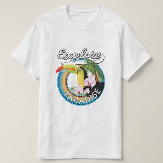 Ontdek de cartoon Paradise Travel logo T-shirt (Design voorkant)