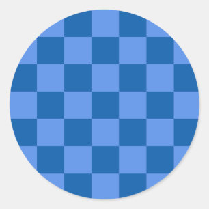 Ontdek de charme van het blauwe schaakbordpatroon ronde sticker
