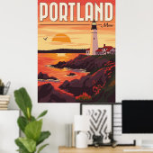 Ontdek de essentie van Portland, Maine Lighthouse Poster (Thuiskantoor)