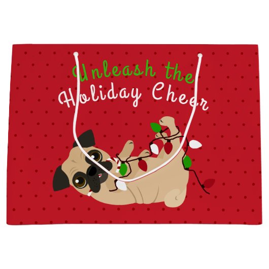 Ontdek de feestelijke kerst van de Cheer Cute Pug Groot Cadeauzakje (Voorkant)
