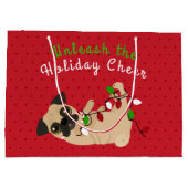 Ontdek de feestelijke kerst van de Cheer Cute Pug Groot Cadeauzakje (Achterkant)