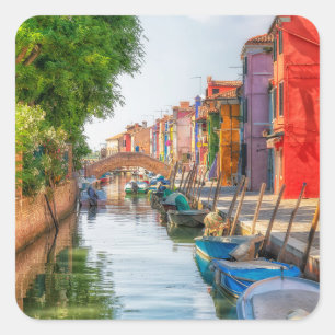 Ontdek de levendige charme van Burano Vierkante Sticker