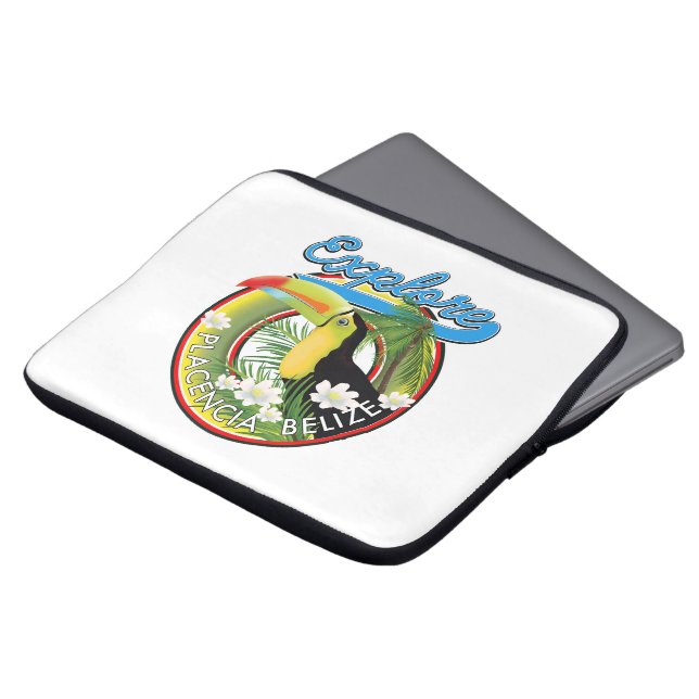 Ontdek de logo van het reisCanvas Placencia Belize Laptop Sleeve (Voorkant top)