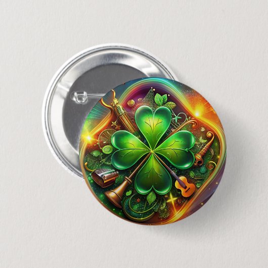 Ontdek de perfecte harmonie van Shamrock, Musical Ronde Button 5,7 Cm (Voorkant /achterkant)