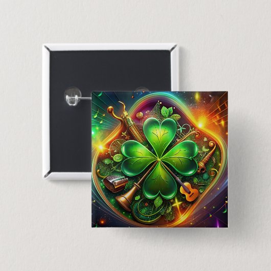 Ontdek de perfecte harmonie van Shamrock, Musical Vierkante Button 5,1 Cm (Voorkant /achterkant)