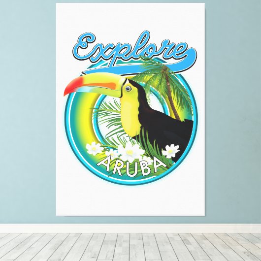 Ontdek de reisreislogo van Aruba Canvas Afdruk (Insitu (Houten vloer))