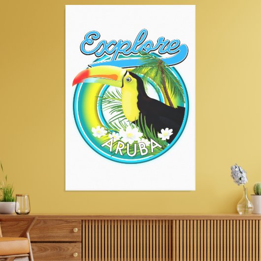 Ontdek de reisreislogo van Aruba Canvas Afdruk (Insitu (Woonkamer))