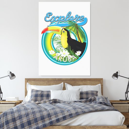 Ontdek de reisreislogo van Aruba Canvas Afdruk (Insitu (Slaapkamer))