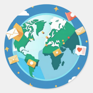 Ontdek de Wereldkaart met Briefkaarten Flying Ronde Sticker
