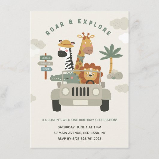 Ontdek de wilde dieren Safari Verjaardag Kaart (Voorkant)