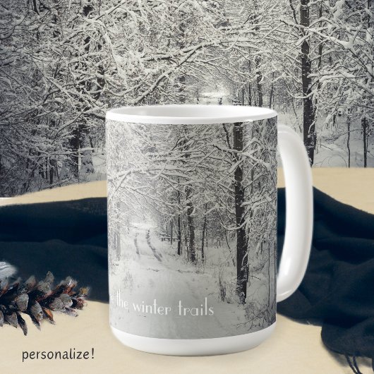 Ontdek de winterse bospaden koffiemok