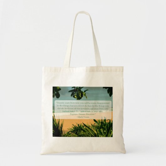 Ontdek Dream Detcover Mark Twain Quote Tote Bag (Voorkant)