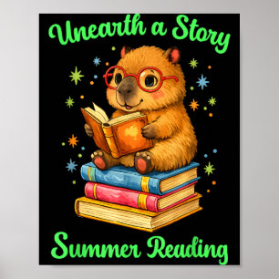 Ontdek een verhaal capybara leest boeken zomer poster