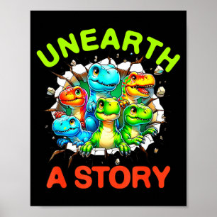 Ontdek een verhaal dinosaurus bibliotheek zomerlez poster
