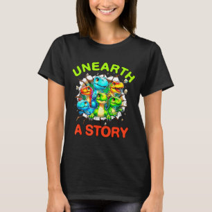 Ontdek een verhaal dinosaurus bibliotheek zomerlez t-shirt