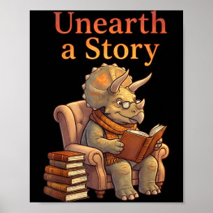 Ontdek een verhaal triceratops dinosaurus leest bo poster