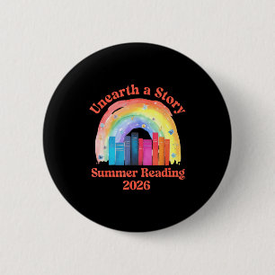 Ontdek een verhaal zomerlezen 2026 bibliothecaris ronde button 5,7 cm