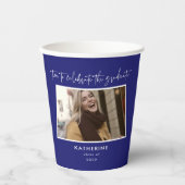 Ontdek het Afstuderen Blue Script Papieren Bekers (Voorkant)