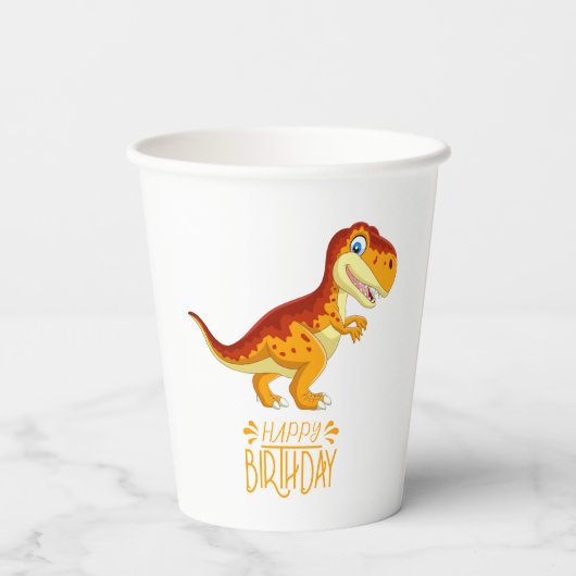 Ontdek het leuke Kind Dino Gold Papieren Bekers (Achterkant)