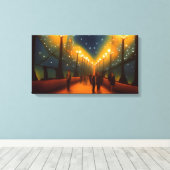 Ontdek het levendige nachtleven met digitale kunst canvas afdruk (Insitu (Houten vloer))