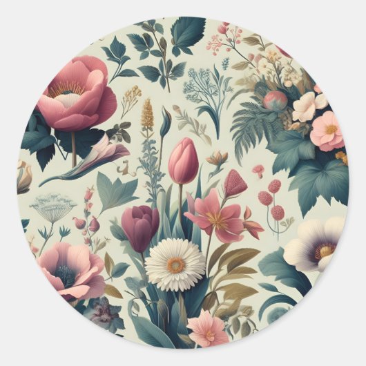 Ontdek het prachtige Floral Botanical patroon van Ronde Sticker (Voorkant)