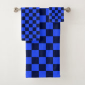 Ontdek het vette blauwe en zwarte geruite ontwerp bad handdoek (Insitu)